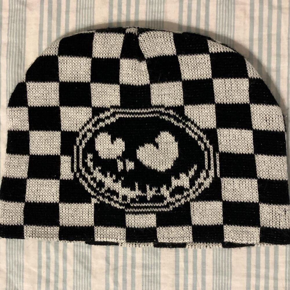 Custom Goth Checker-Print Black and White Unisex Beanie